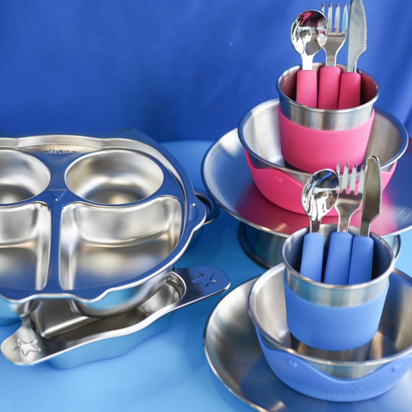 Kids Stainless Steel Mealtime Essentials Set + 1 Section Plate (Save 10%) (PRE-ORDER item)